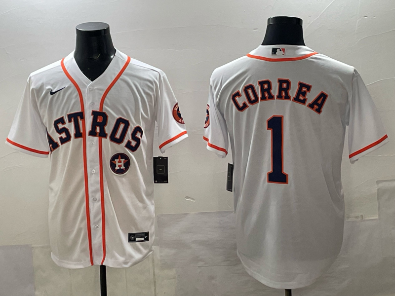 Men 2025 Houston Astros #1 Correa white Nike MLB Jersey 001->houston astros->MLB Jersey